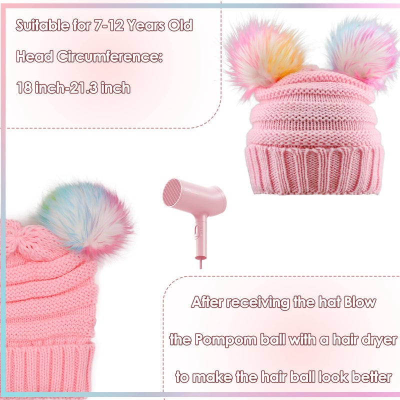 ACTLATI Kids Winter Knitted Beanie Hat Colorful Pompom Ears Ski Hat for Boy Girl(Ages 7-12) - Image 4